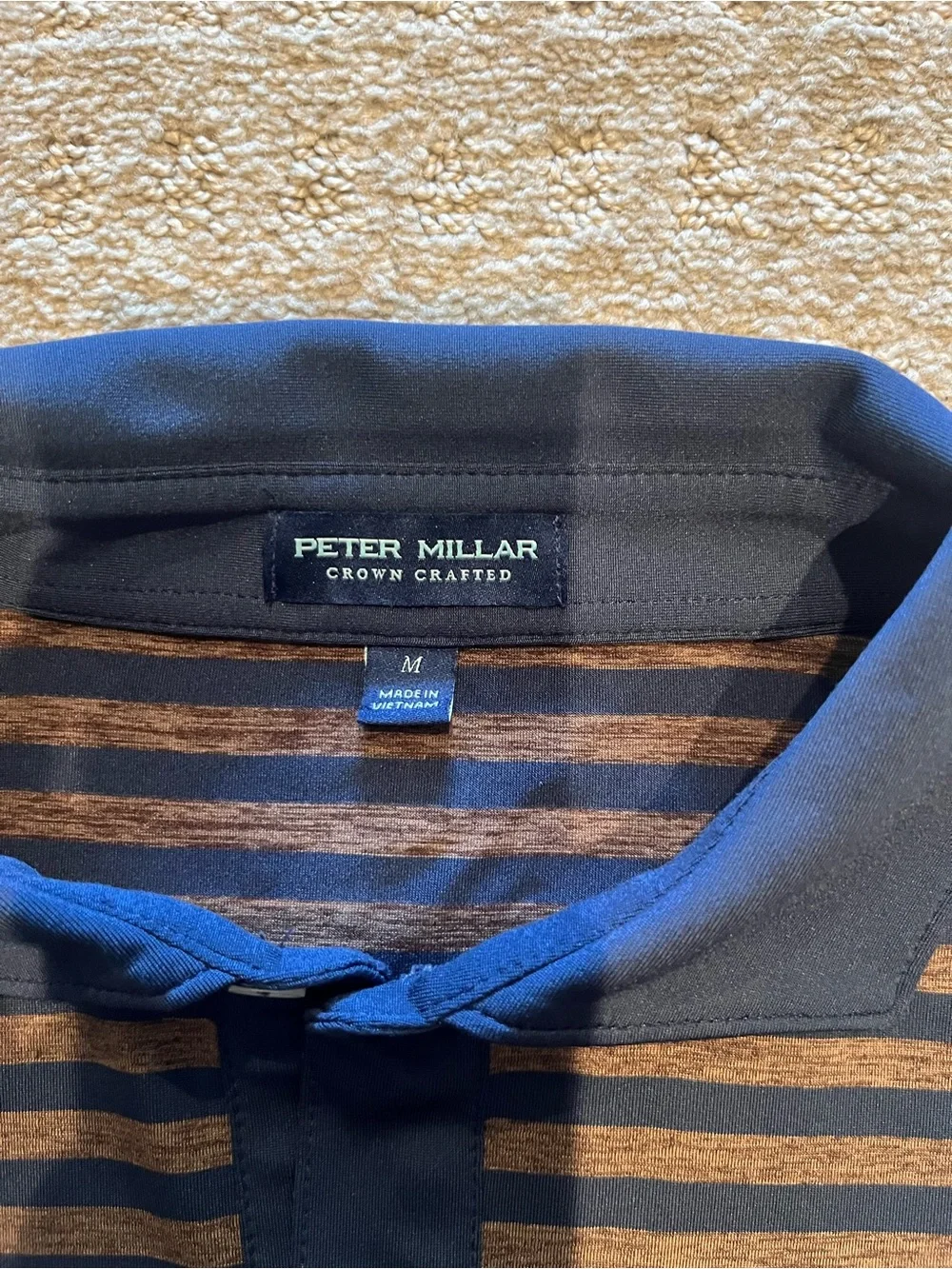 Peter Millar Navy and Brown Striped Polo